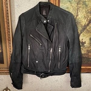 Zara Leather Jacket Moto Biker Motorcycle Cropped Punk Grunge Black Matte XS